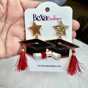 Gold and Black Graduation Cap Earrings